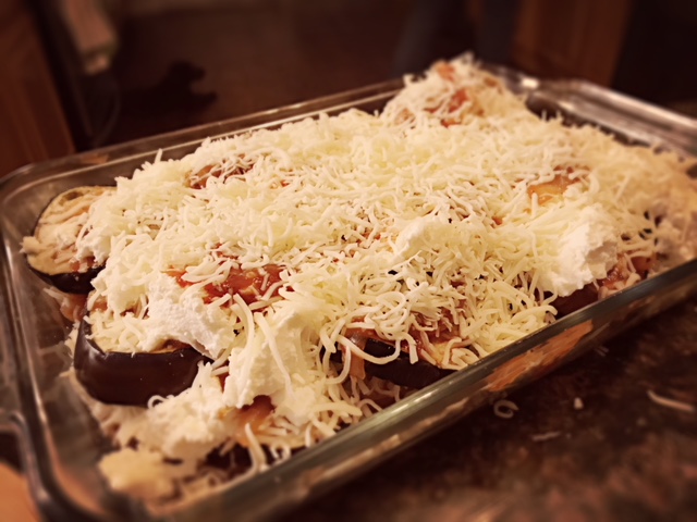 Gluten Free Eggplant Parmesan - assembling